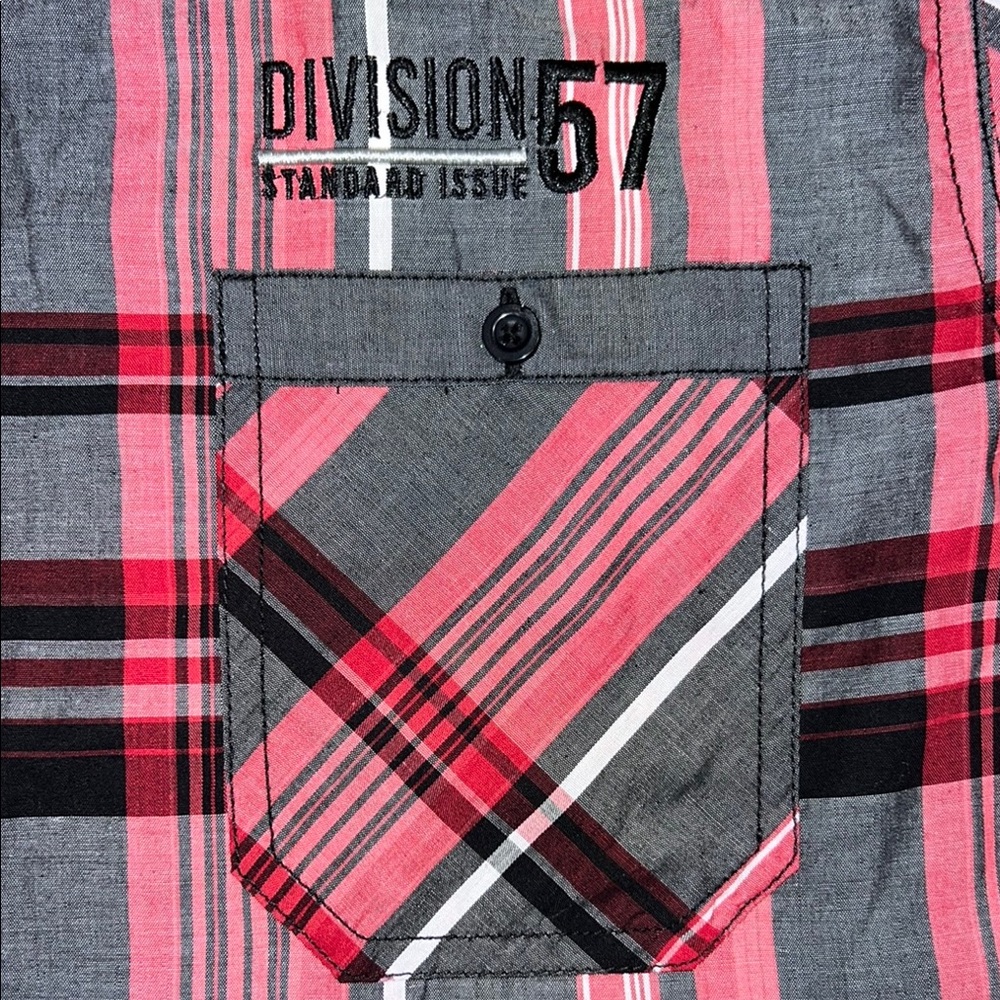 NWOT - RIVIT61 Red and Gray Casual Button Down Shirt with Plaid Design - Picture 4 of 7